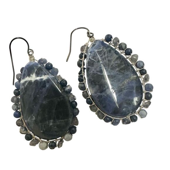 Sodalite Sterling silver large teardrop earrings - Picture 4 of 10
